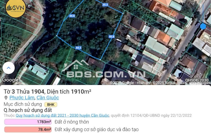  CƠ HỘI ĐẦU TƯ VÀNG – LÔ ĐẤT 1.936M² GIÁ CHỈ 3.3 TRIỆU/M² TẠI PHƯỚC LÂM, CẦN GIUỘC